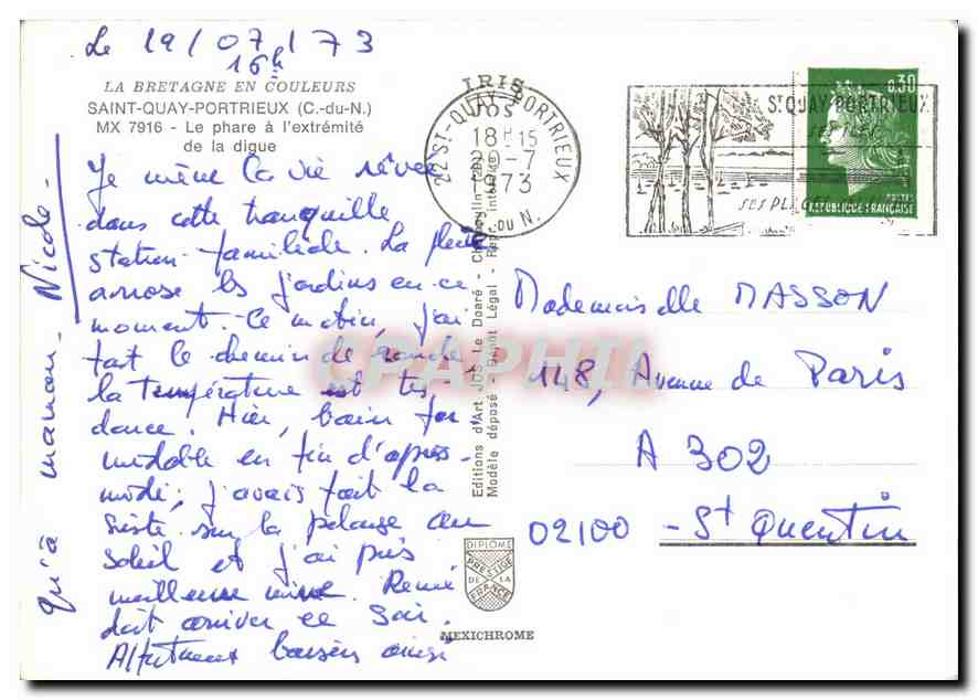 Phare de Saint-Quay-Portrieux — extrémité de la digue — Éditions d'Art Jos — Verso