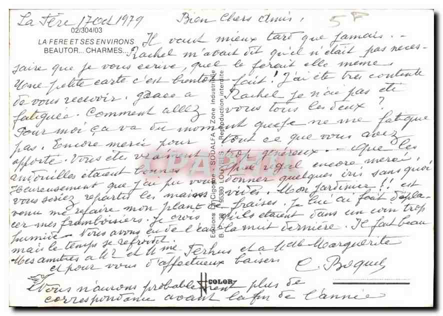 CPM La Fere et ses Environs Beautor Charmes  — Rückseite