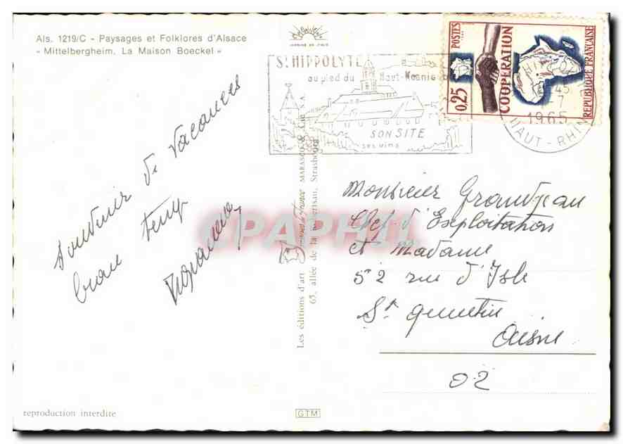 CPM Paysages et Folklore d'Alsace Mittelbergheim La Maison Boeckel  — Rückseite