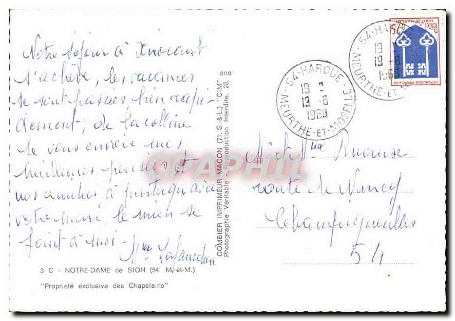 CPM Notre Dame de Sion Propriete exclusive des Chapelains  — Rückseite