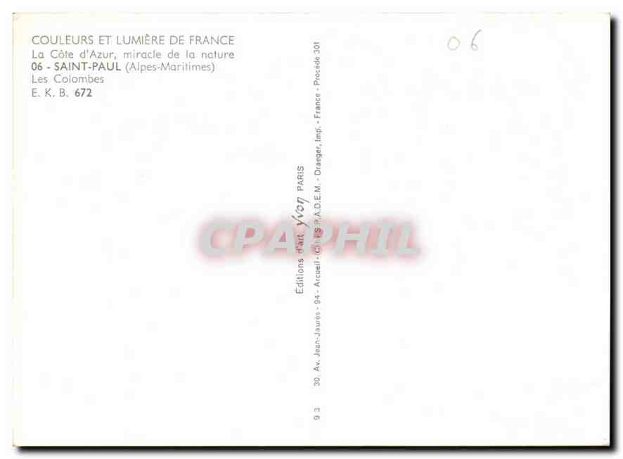 CPM Couleurs et Lumiere de France La Cote d'Azur miracle de la nature Saint Paul Alpes Maritimes Col — Rückseite