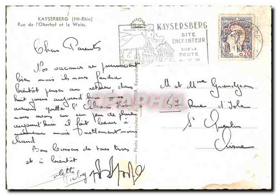 CPM Kayserberg Ht Rhin Rue de l'Oberhof et la Weiss  — Rückseite