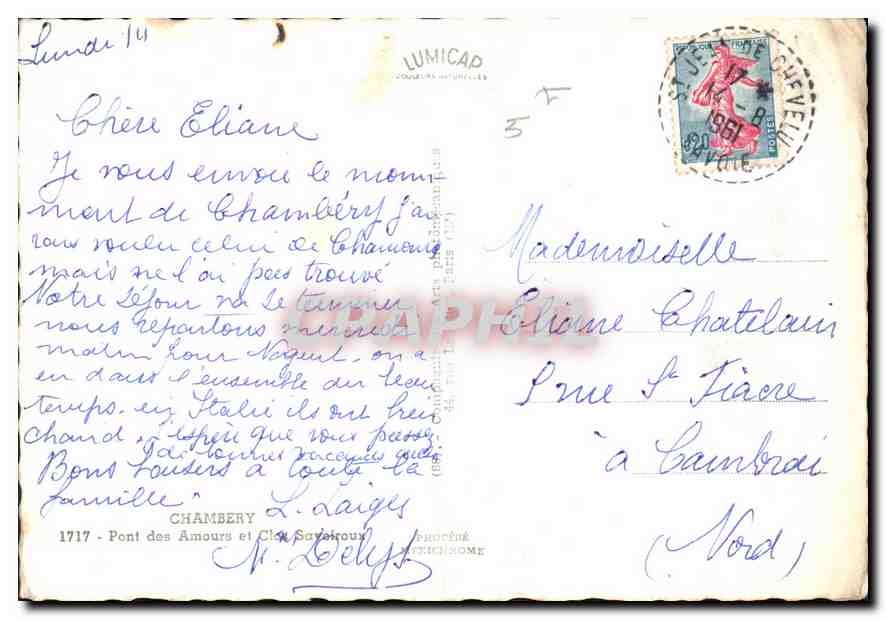 CPM Chambery Pont des Amours et clos Saveiroux — Back