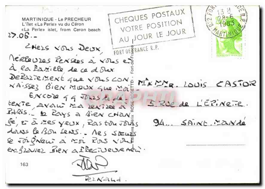 CPM Martinique La Precheur L'Ilet la Perle vu du Ceron  — Rückseite