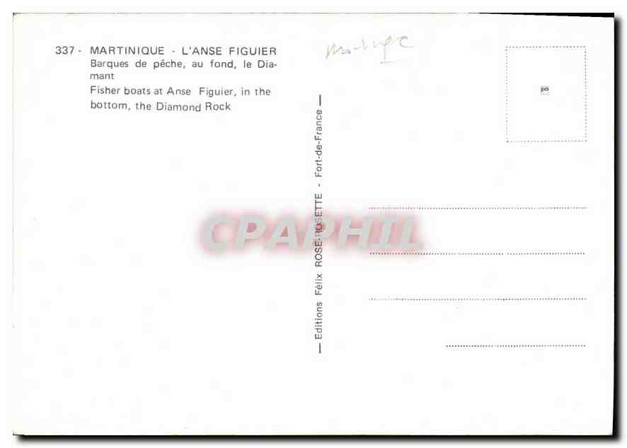 CPM Martinique L'Anse Figuier Barques de peche au fond le Diamant  — Rückseite