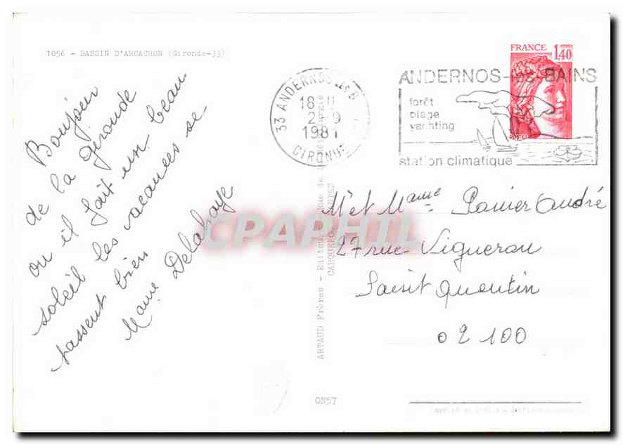 CPM Bassin d'Arcachon Gironde Poissons Train Cap Ferret Ares — Verso