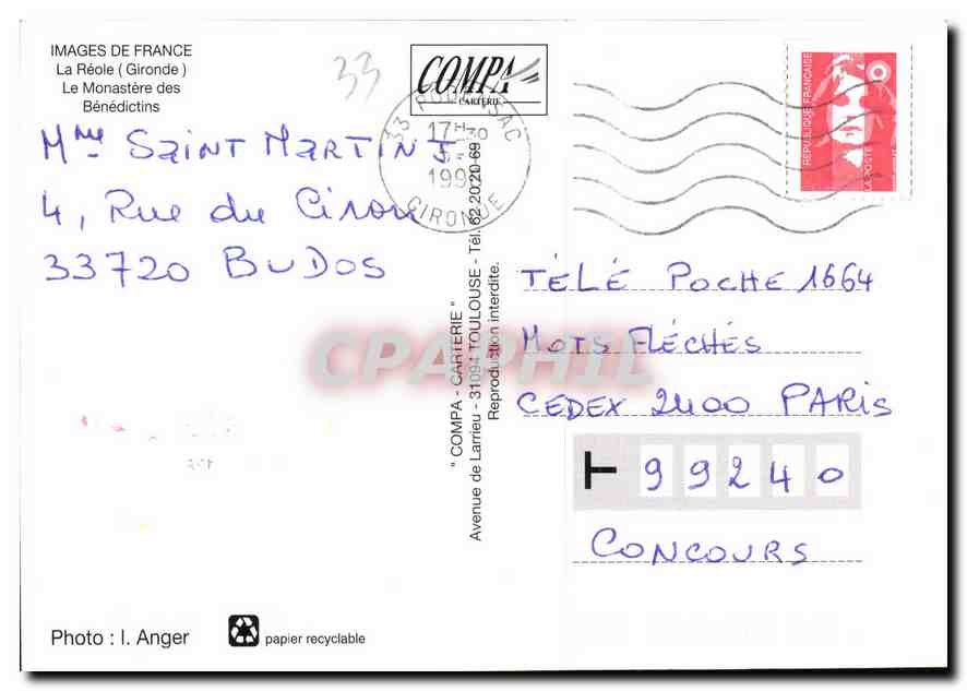 CPM La Reole Gironde Le Monastere de Benidictins  — Back
