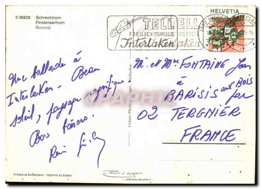 CPM Schreckhorn Finsteraarhorn Bussalp Vaches — Back