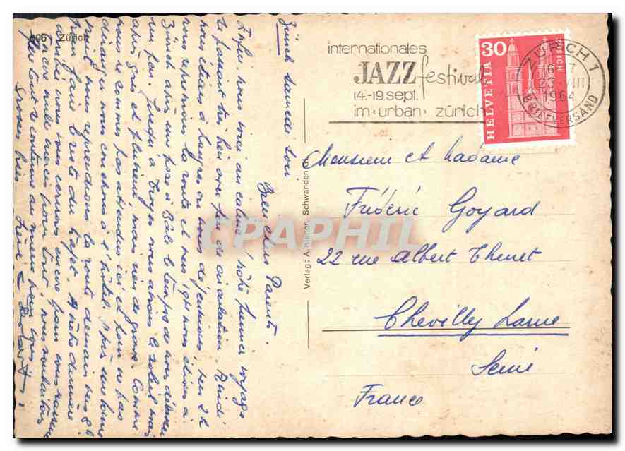 Vue de Zurich — Rhin et pont — éditeur Verlag: A. Klein — Verso