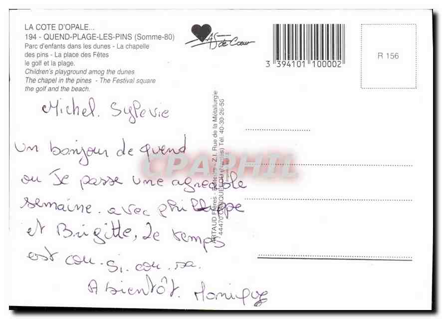 CPM La Cote d'Opale Quend Plage les Pins Somme parc d'enfants dans les dunes la Chapelle des Pins la — Back