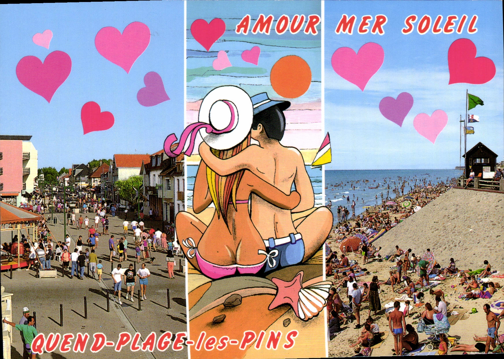 CPM La Cote d'Opale Quend Plage les Pins Somme la Plage la Place des Fetes et le Bd Vasseur 