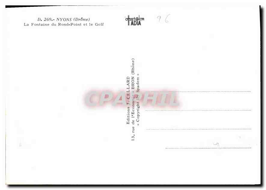 Nyons (Drôme) — La Fontaine du Rond-Point et le Golf — Éditions CELLARD — Verso