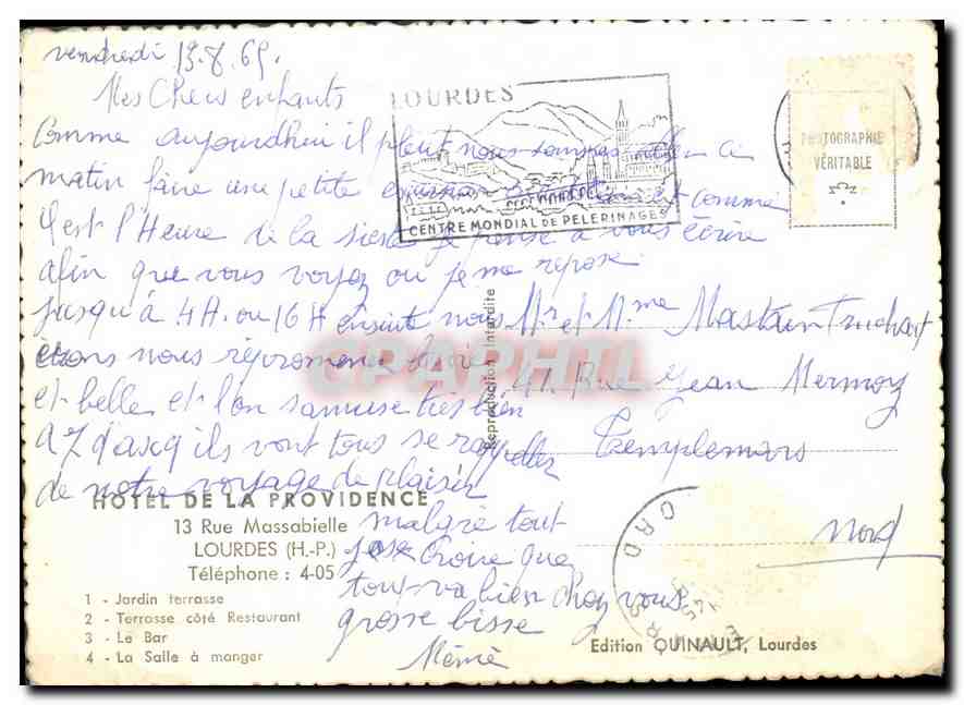 Hôtel de la Providence — Lourdes — Édition Quinault — Reverso