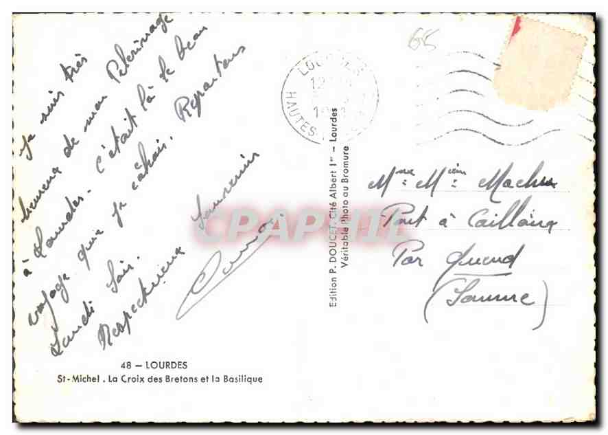 CPM Lourdes St Michel la Croix des Bretons et la Basilique  — Verso