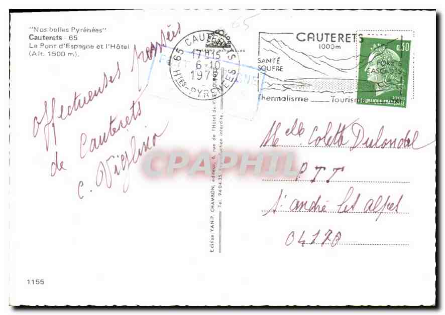 Cauterets — Le Pont d’Espagne et l’Hôtel — Édition YAN P. CHAMON — Verso