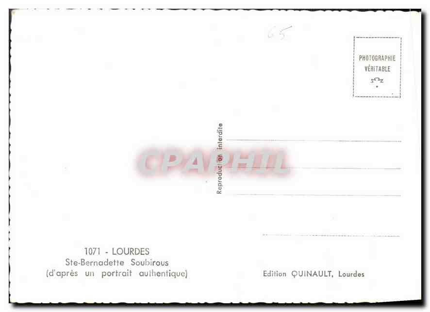 CPM Lourdes Ste Bernadette Soubirous d'apres un portrait authentique  — Verso