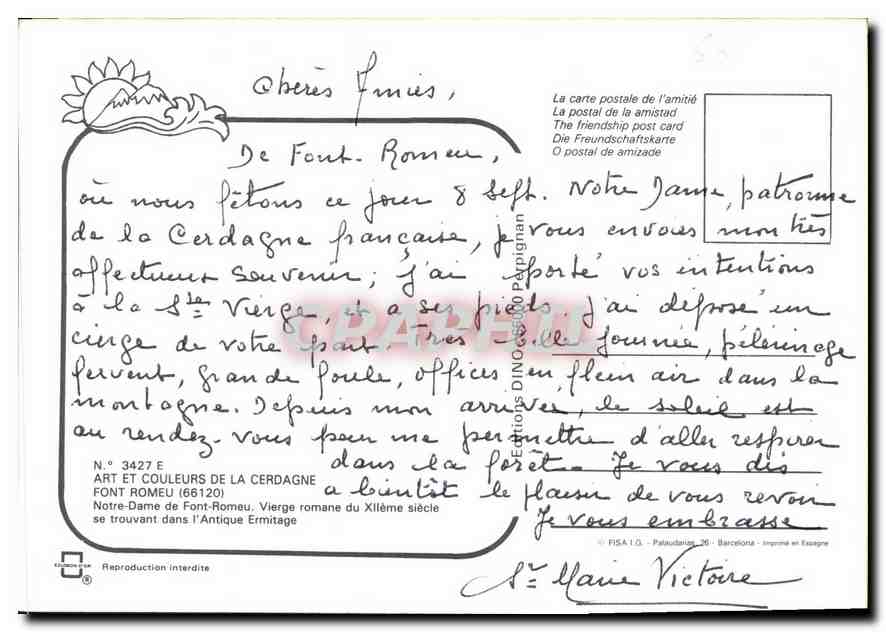 Notre-Dame de Font-Romeu — Vierge romane du XIIe siècle — Éditions DINO, Palaudense, 20 — N° 3427 E — Rückseite