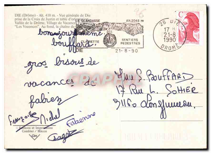 CPM Die Drome vue generale de Die prise de la Croix de Justin et table d'orientation Vallee de la dr — Rückseite