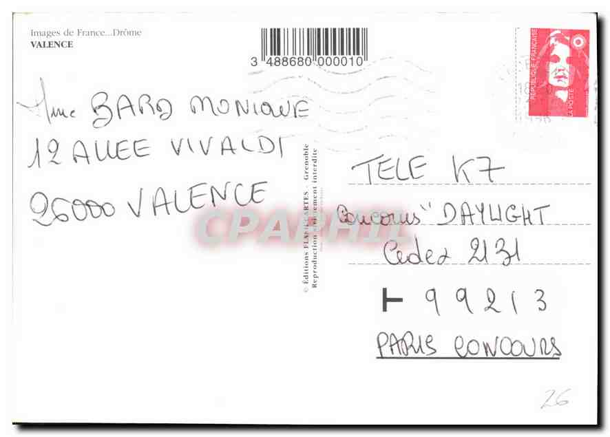 CPM Images de France drome Valence  — Rückseite