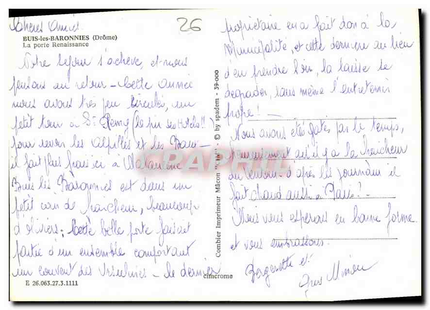 CPM Buis les Baronnies drome la Porte Renaissance  — Rückseite