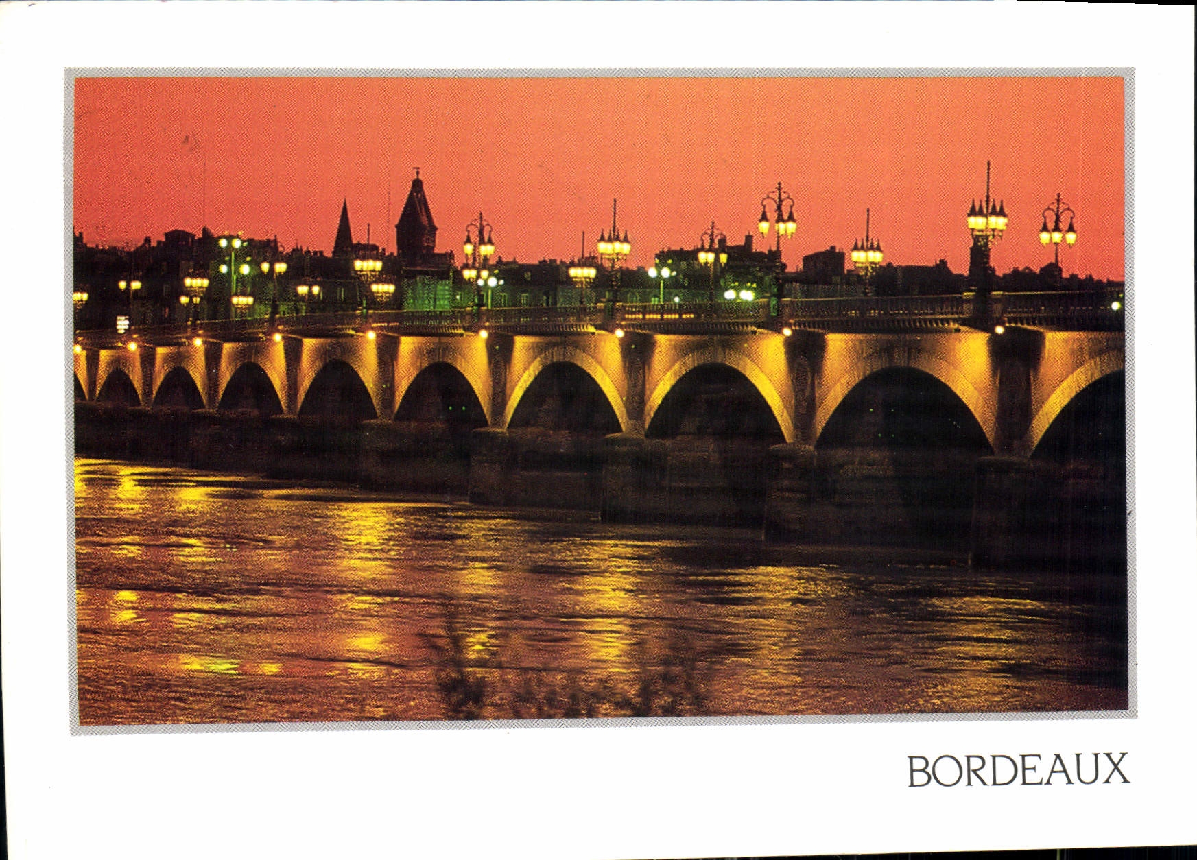 Bordeaux — Pont Napoléon (Pont de Pierre) au crépuscule — Éditions Cambier