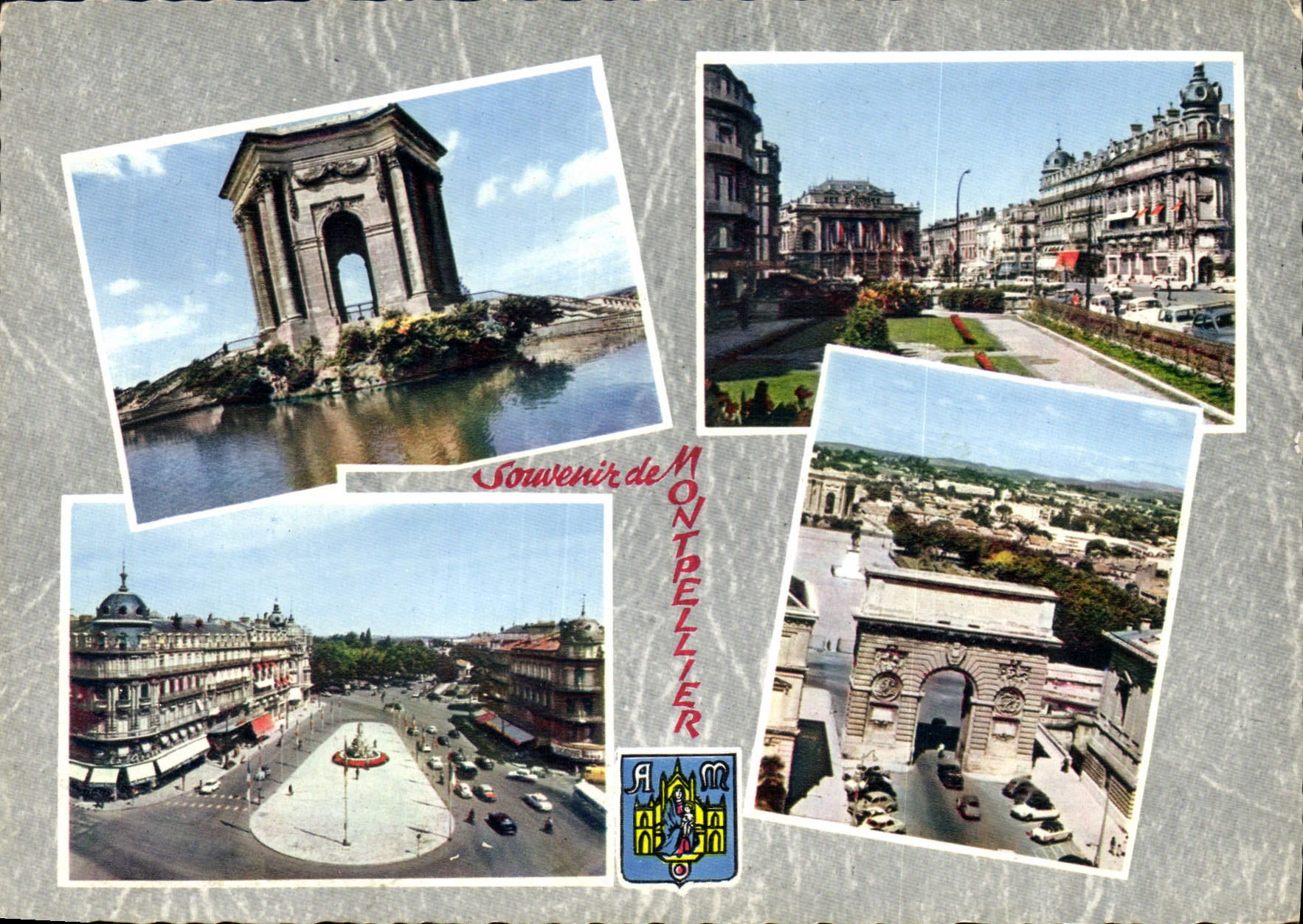 CPM Montpellier Herault le Chateau d'Eau Place de la Comedie les Trois Graces et le Theatre Place de