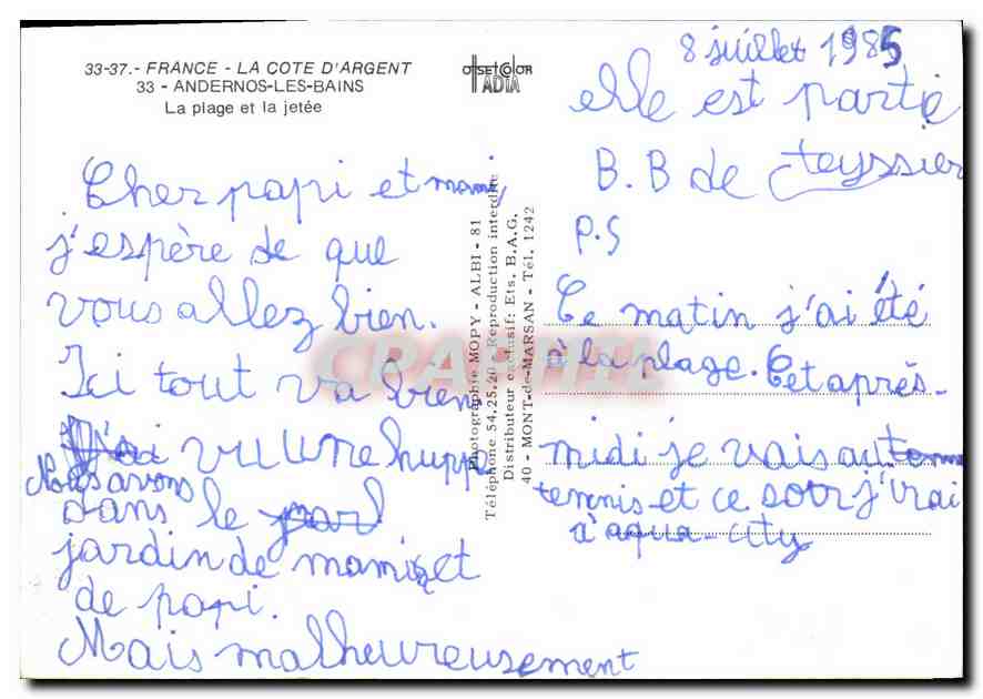 CPM La Cote d'Argent Andernos les Bains la Plage et la Jetee  — Rückseite