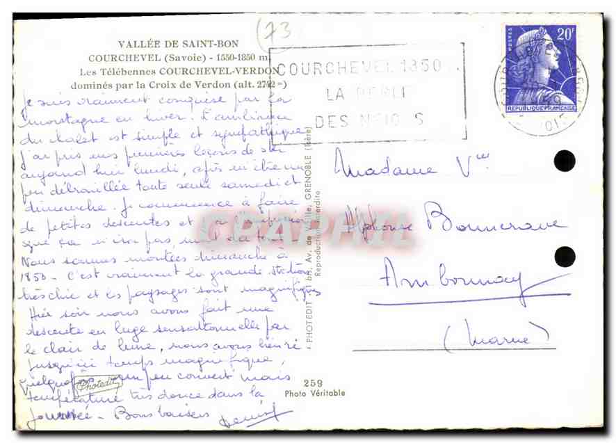 CPM Vallee de Saint Bon Courchevel Savoie les Telebennes Courchevel Verdon domines par la Croix de V — Rückseite