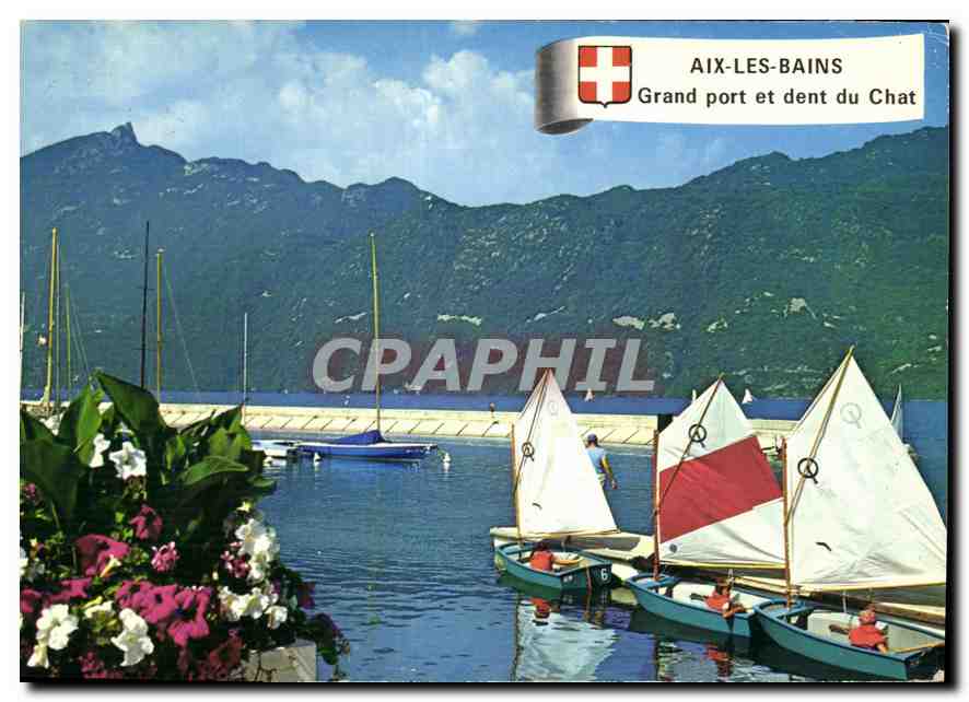 CPM Aix les Bains Savoie le Lac du Bourget au grand Port et la Dent du Chat Bateaux optimistes
