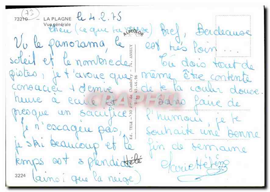 CPM La Plagne vue generale  — Rückseite