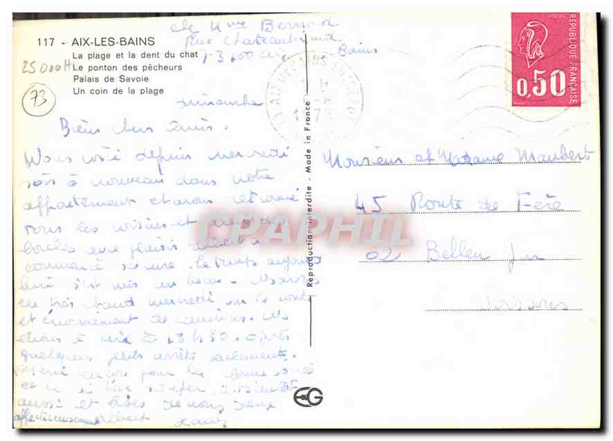 CPM Aix les Bains la Plage et la dent du Chat le ponton des Pecheurs Palais de Savoie un Coin de la  — Rückseite