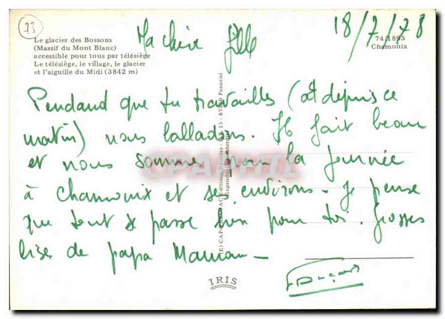 CPM Le Glacier des bossons massif du Mont Blanc accessible pour tous par telesiege le telesiege le v — Verso
