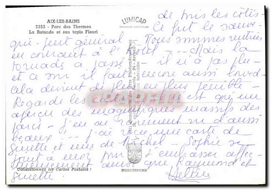 CPM Aix les Bains Parc des Thermes la Rotonde et son tapis Fleuri  — Verso
