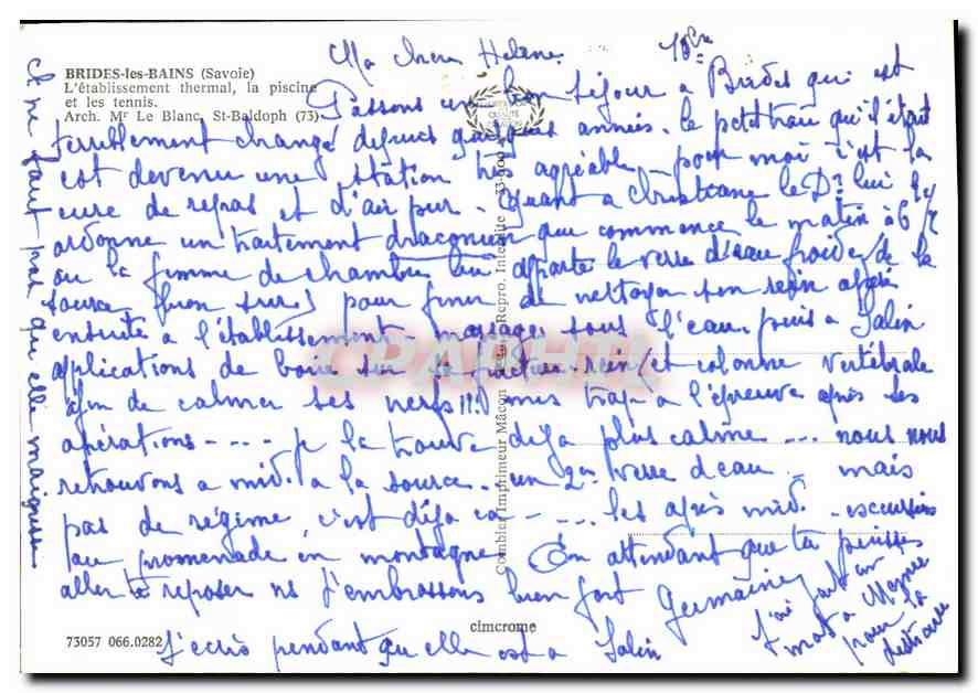 CPM Brides les Bains Savoie l'etablissement Thermal la Piscine et les tennis Arch Me le Blanc St Bal — Rückseite