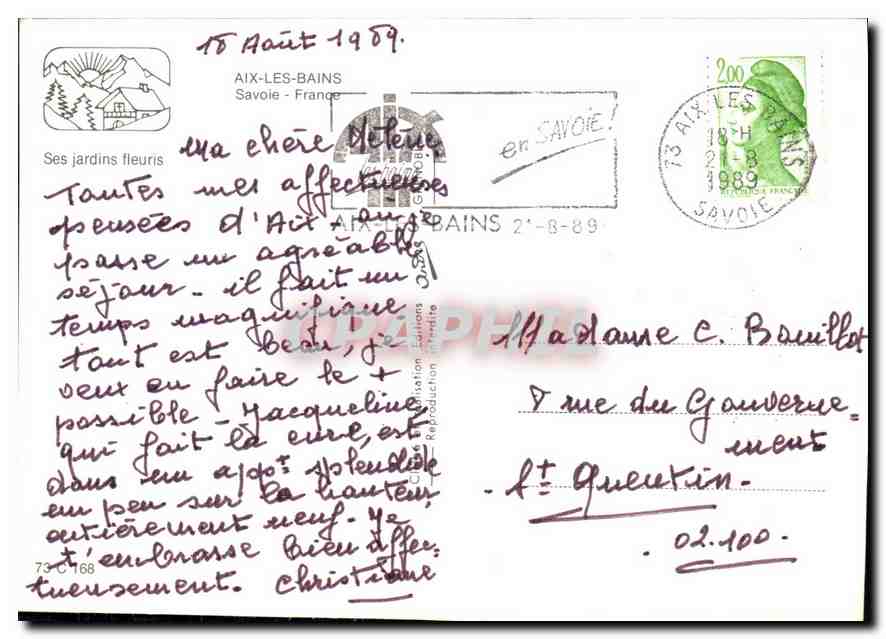 CPM Aix les Bains Savoie France ses Jardins fleuris  — Rückseite