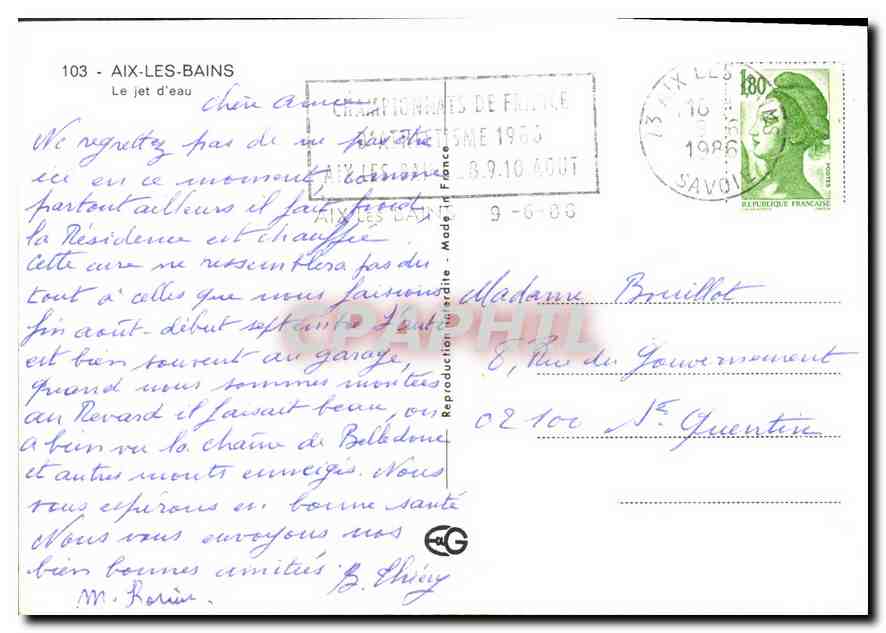 CPM Aix les Bains le Jet d'eau  — Verso