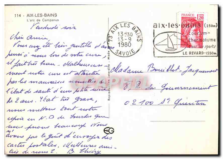 CPM Aix les Bains l'Arc de Campanus  — Verso