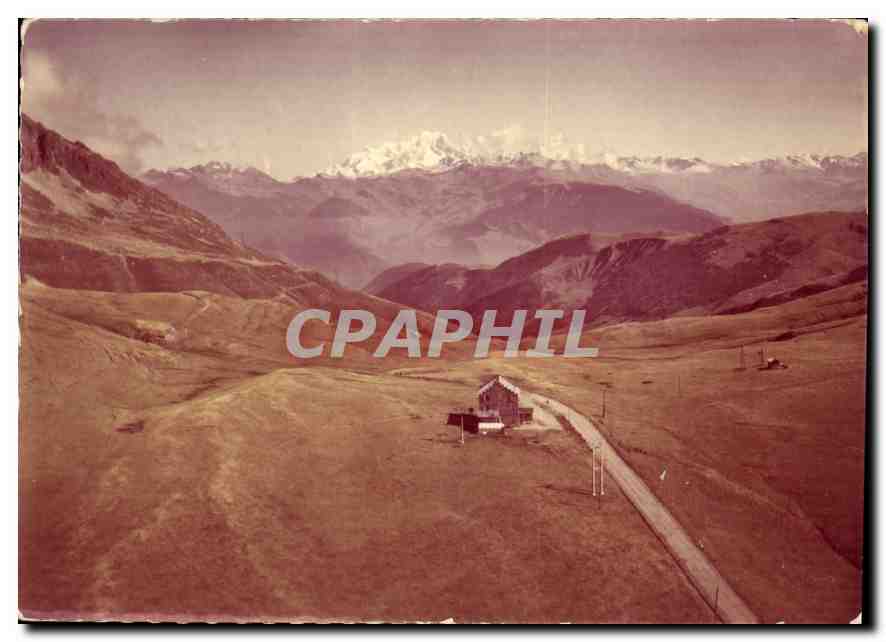 CPM St Francois Longchamp Savoie vue aerienne la col de la Madeleine et le Mont Blanc 