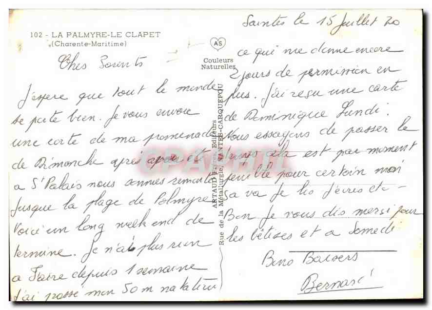 CPM La Palmyre le Clapet Charente Maritime Phare de la Courbe Ranch Camping Beausejour — Back