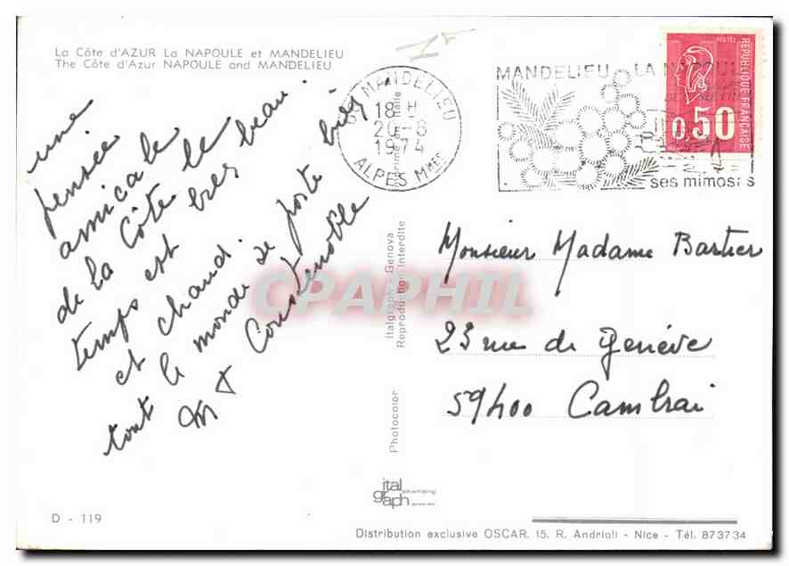 Mandelieu-La Napoule — souvenir — Italgraph, D-119 — Achterkant