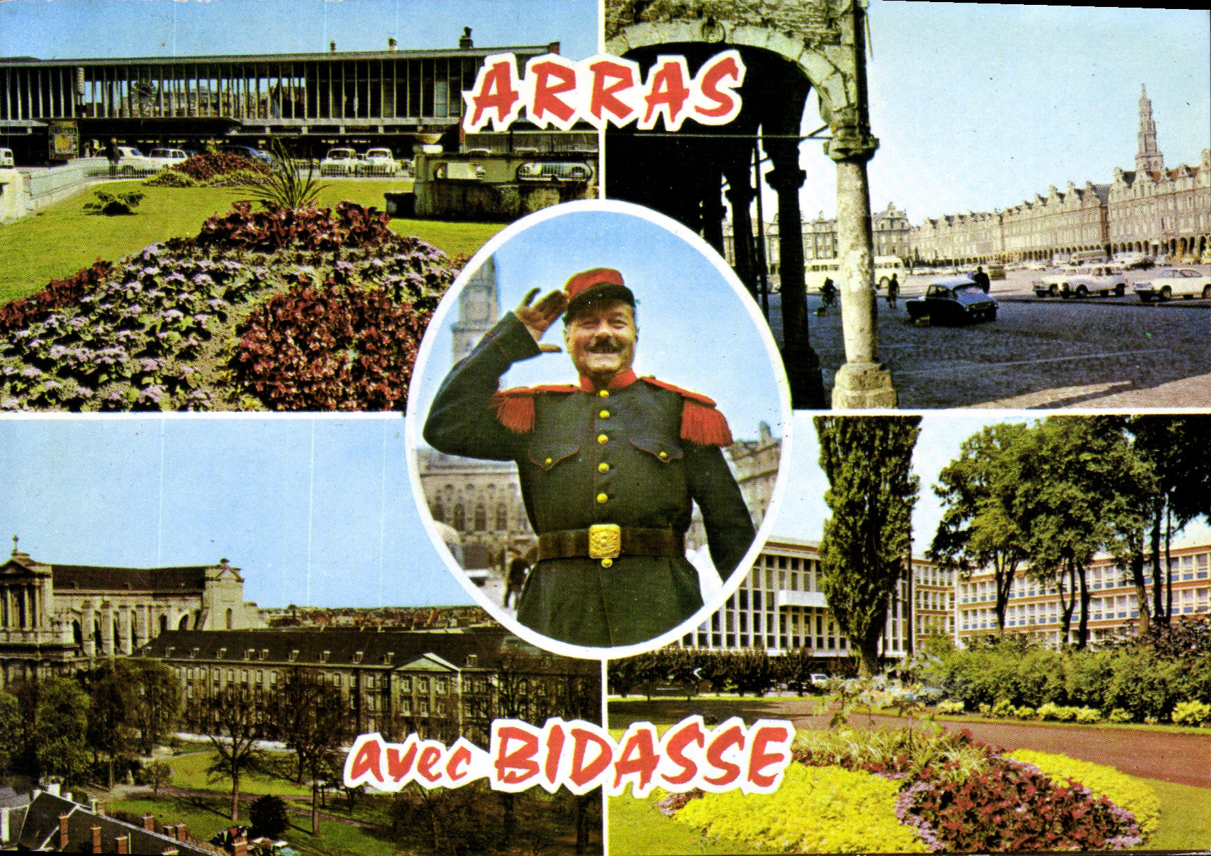 CPM Arras P de C la Gare la Grand Place la Cathedrale et le Palais St Vaast le Jardin du gouverneur 