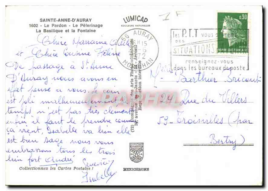 CPM Saint Anne d'Auray le Pardon le Pelerinage la basilique et la Fontaine  — Rückseite