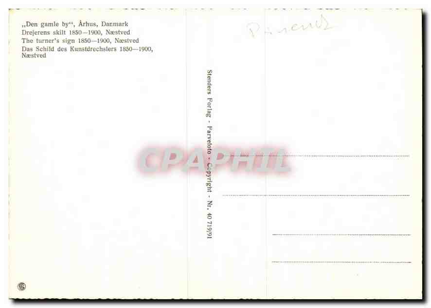 CPM Den Gamle By Arhus Danmark the turner's sign 1850 1900 Naestved  — Rückseite