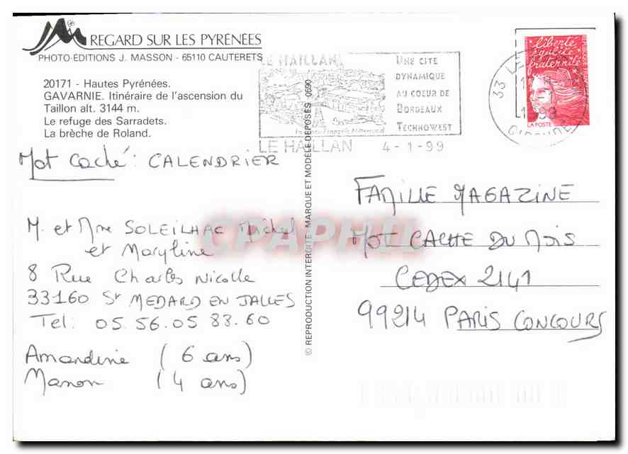 CPM Hautes Pyrenees Gavarnie Itineraire de l'ascension du Taillon le refuge des Sarradets la breche  — Verso