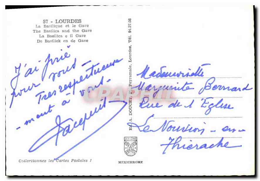 CPM Lourdes la Basilique et le Gave  — Verso