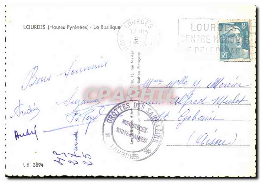 CPM Lourdes Hautes Pyrenees la Basilique  — Verso