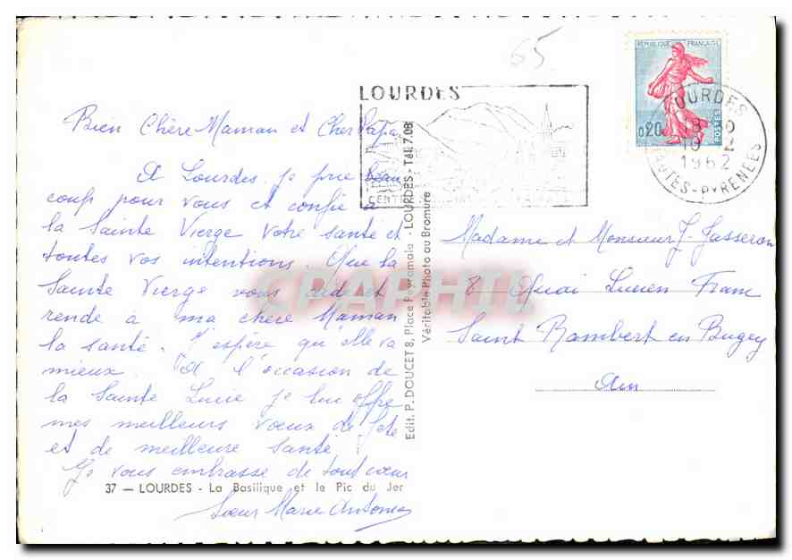 CPM Lourdes la Basilique et le Pic du jer  — Verso