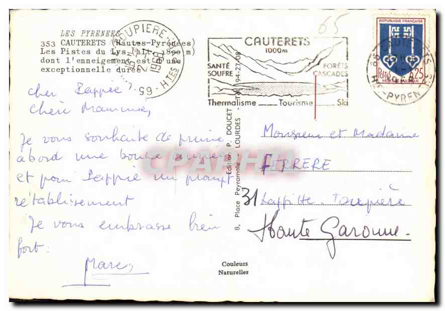 Les Pistes du Lys — Cauterets (Hautes-Pyrénées) — Éditeur P. Doucet, Lourdes — Rückseite