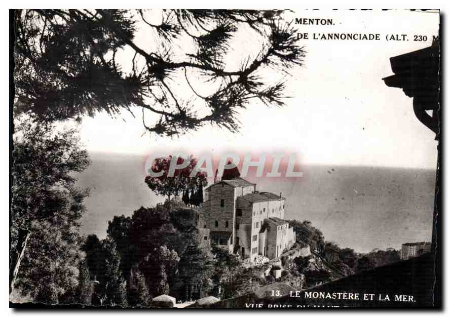 CPM Menton A M de l'Annonciade le Monastere et la Mer vue prise du Haut de la Colline 