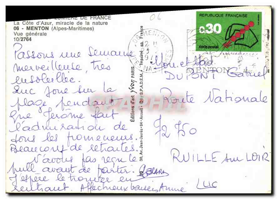 CPM La Cote d'Azur miracle de la nature Menton Alpes Maritimes vue generale  — Rückseite